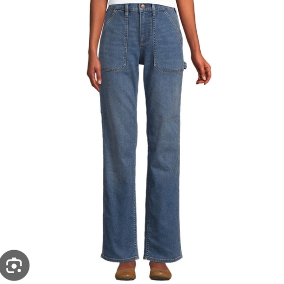 Lands End Wmns Recover High Rise Relaxed Straight Utility Blue Jeans |16x30| NEW - Picture 2 of 12